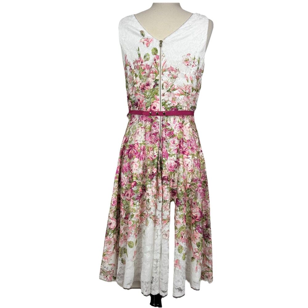 Danny & Nicole Floral Sleeveless Fit & Flare Dress 10 Pink Ivory Lace NWT - Picture 7 of 10